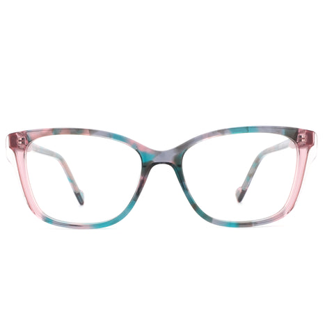 ZENOTTIC Alicia fashion square acetate glasses with pink, teal, grey marble.