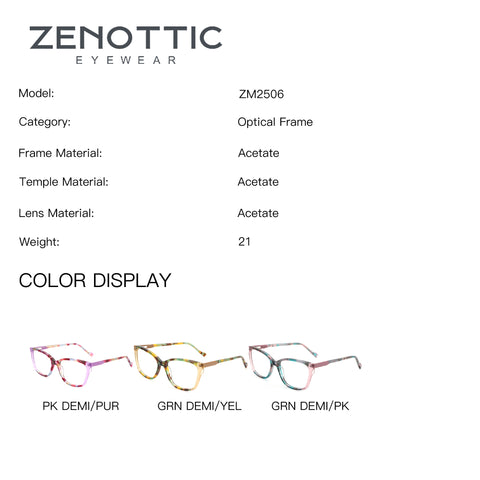Zenottic Alicia ZM2506 acetate eyeglasses, PK DEMI/PUR, GRN DEMI/YEL, GRN DEMI/PK colors.
