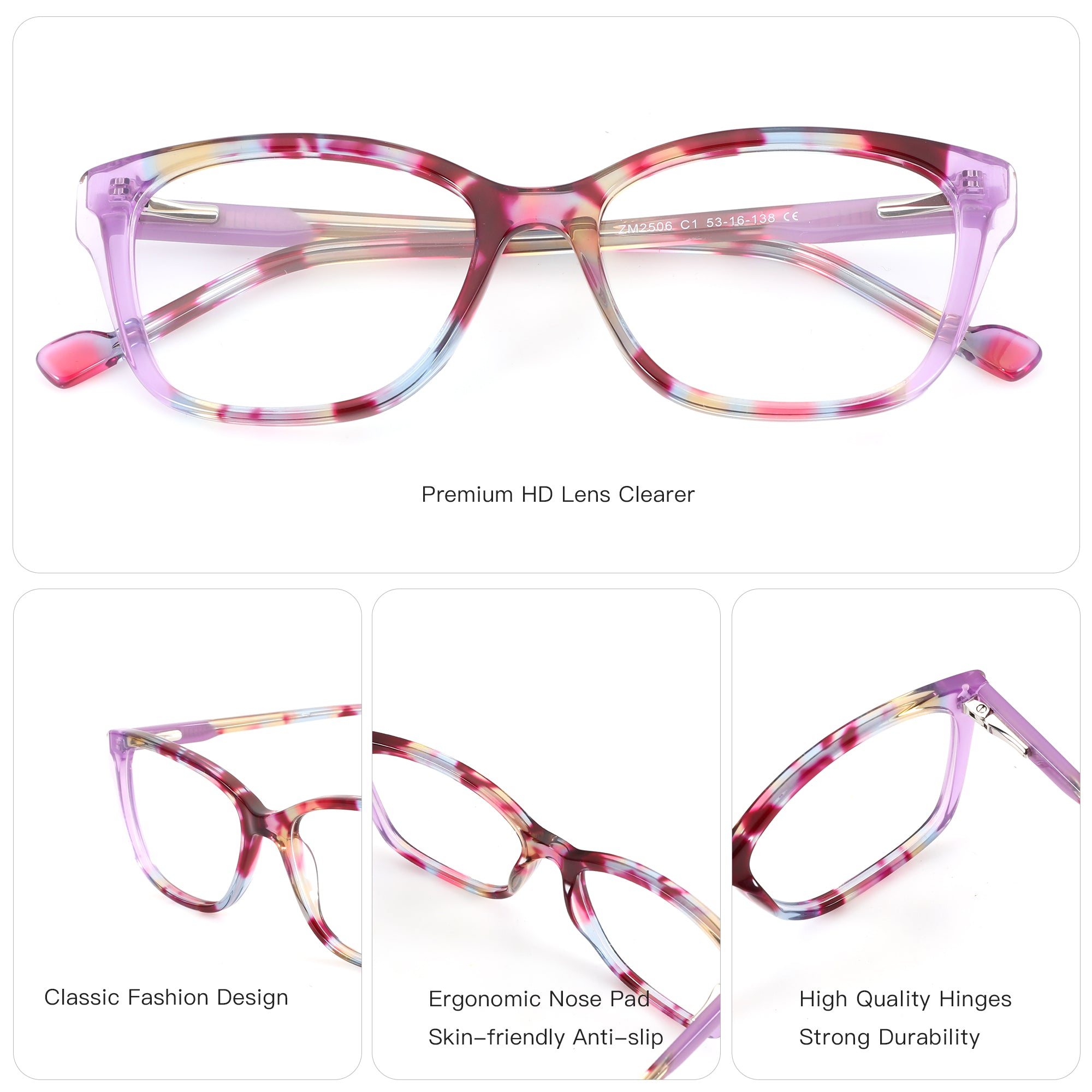 Zenottic Alicia eyeglasses: colorful patterned square acetate frame.