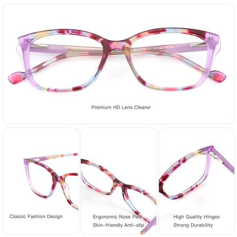 Zenottic Alicia eyeglasses: colorful patterned square acetate frame.