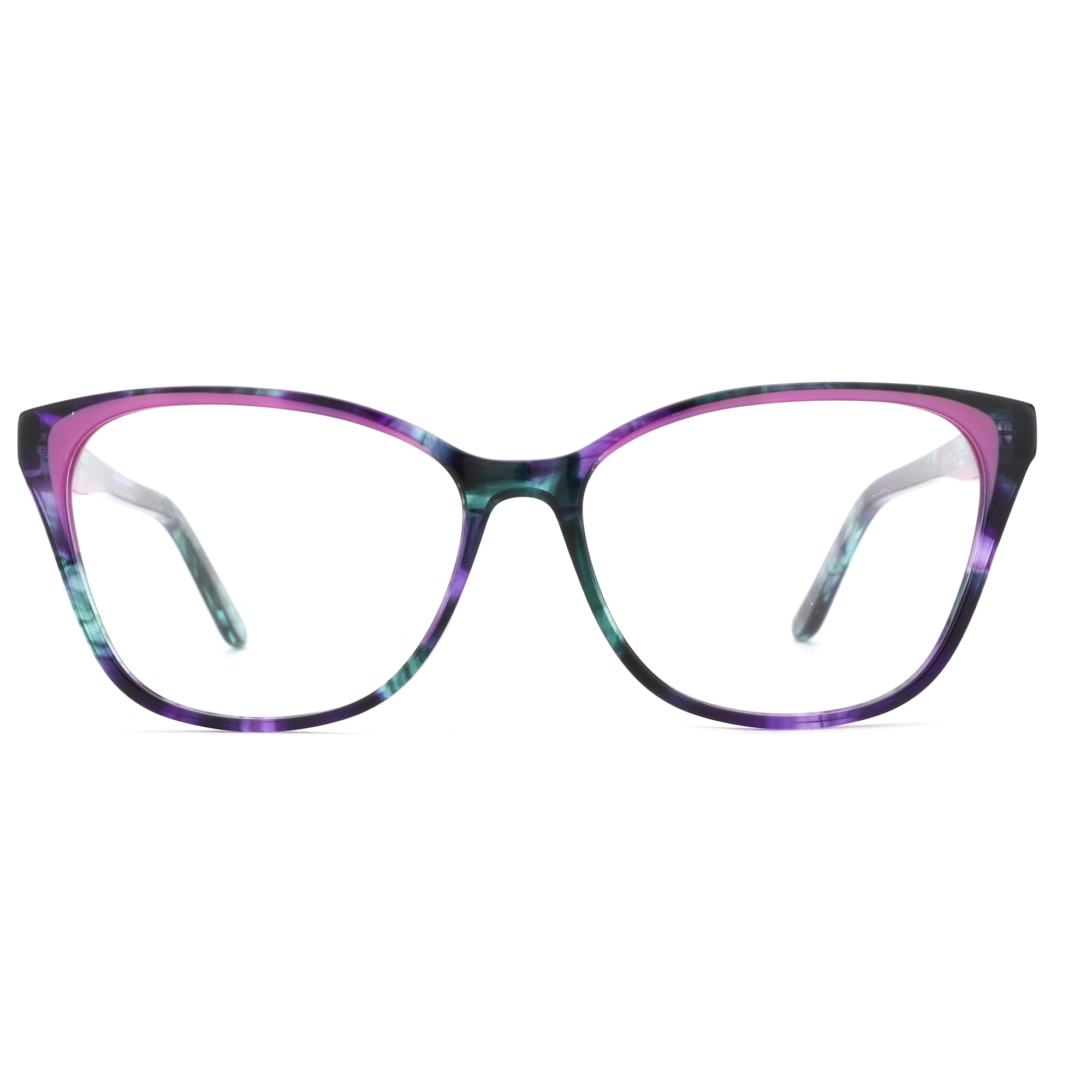 ZENOTTIC Ashely eyeglasses: purple & teal marbled acetate frame, cat-eye shape.