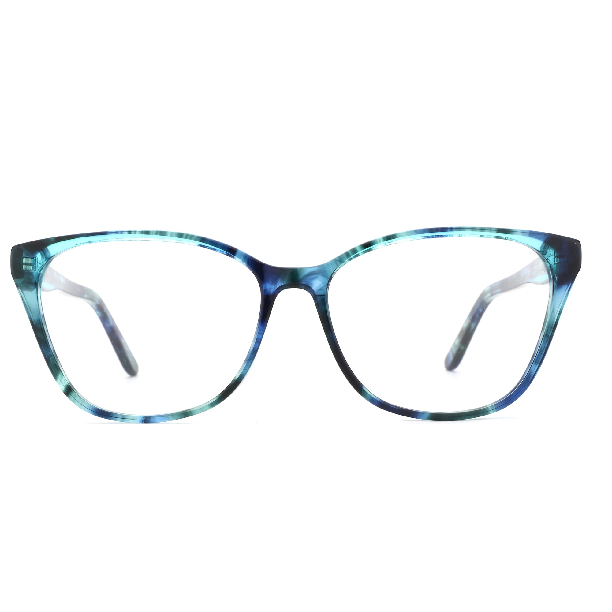Zenottic Ashely square acetate prescription eyeglasses in blue-green marble.
