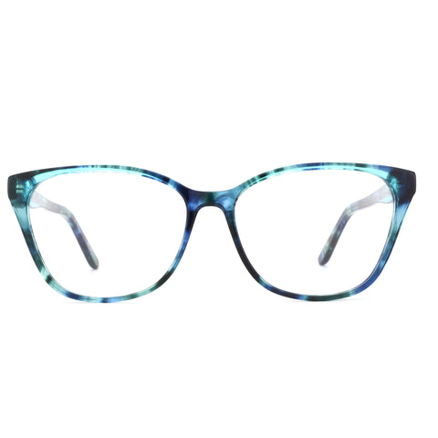 Zenottic Ashely square acetate prescription eyeglasses in blue-green marble.