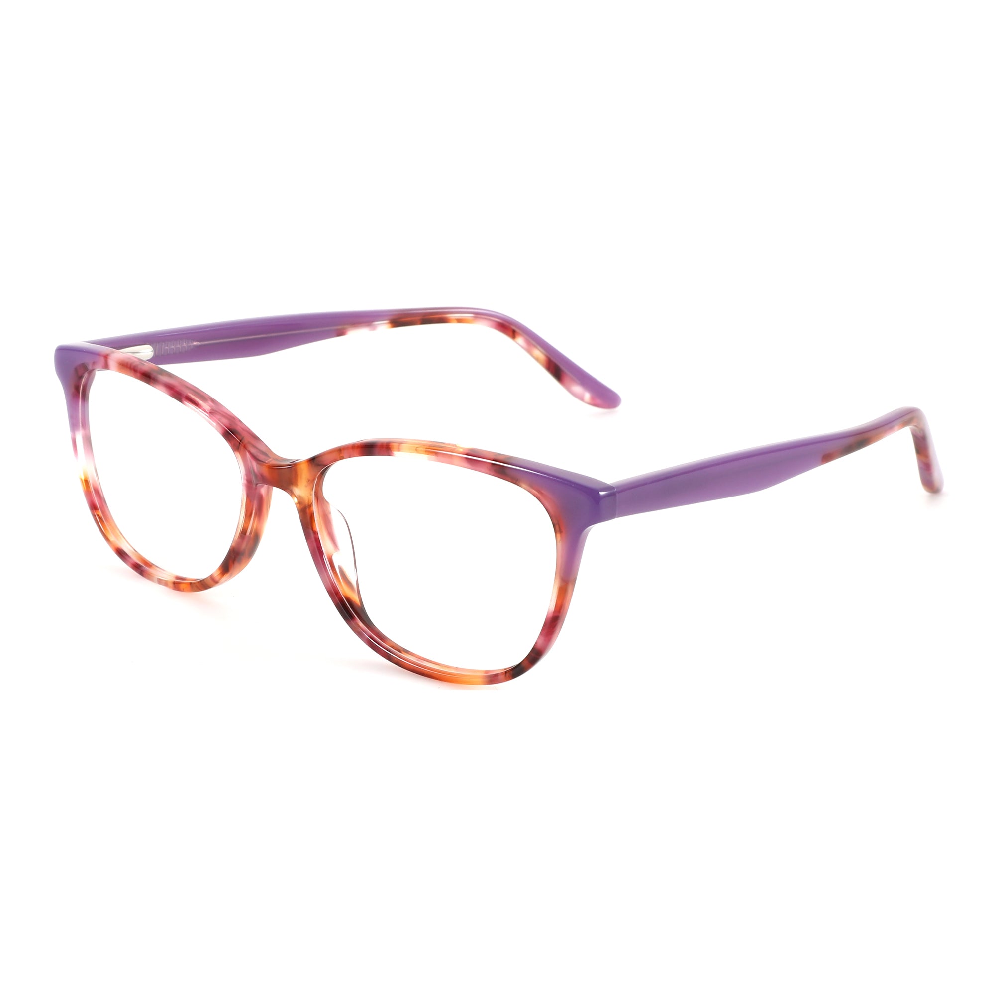 ZENOTTIC Komorebi round eyeglasses, purple tortoise acetate, solid purple temples.