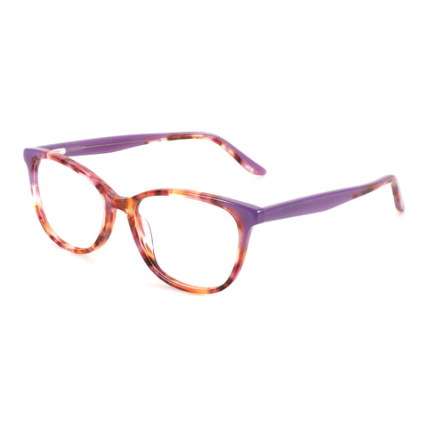 ZENOTTIC Komorebi round eyeglasses, purple tortoise acetate, solid purple temples.