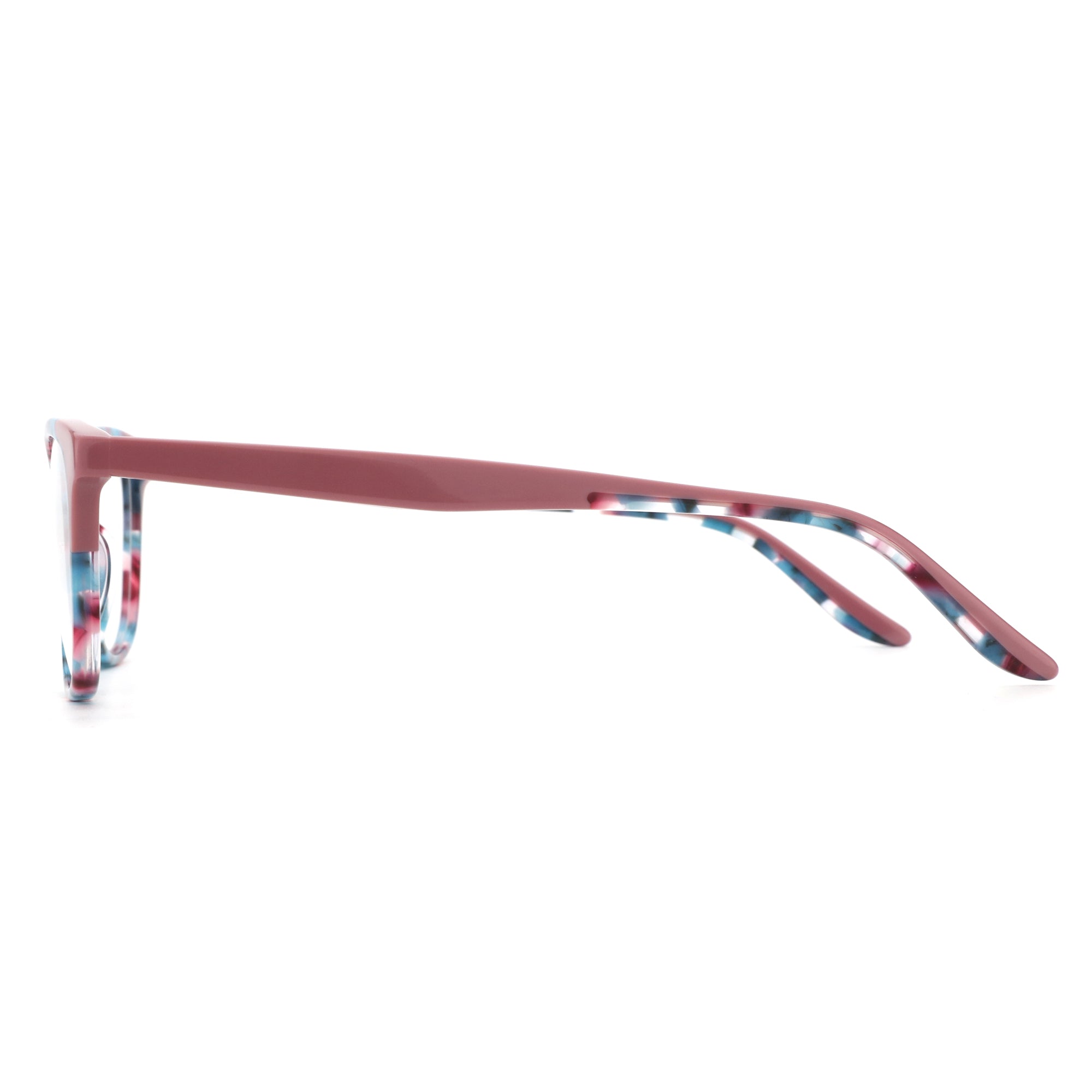 Zenottic Komorebi fashion round eyeglasses, rose acetate with marble pattern.