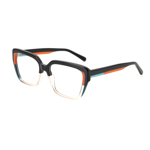 ZENOTTIC Milky Way fashion square acetate eyeglasses with orange & teal accents.
