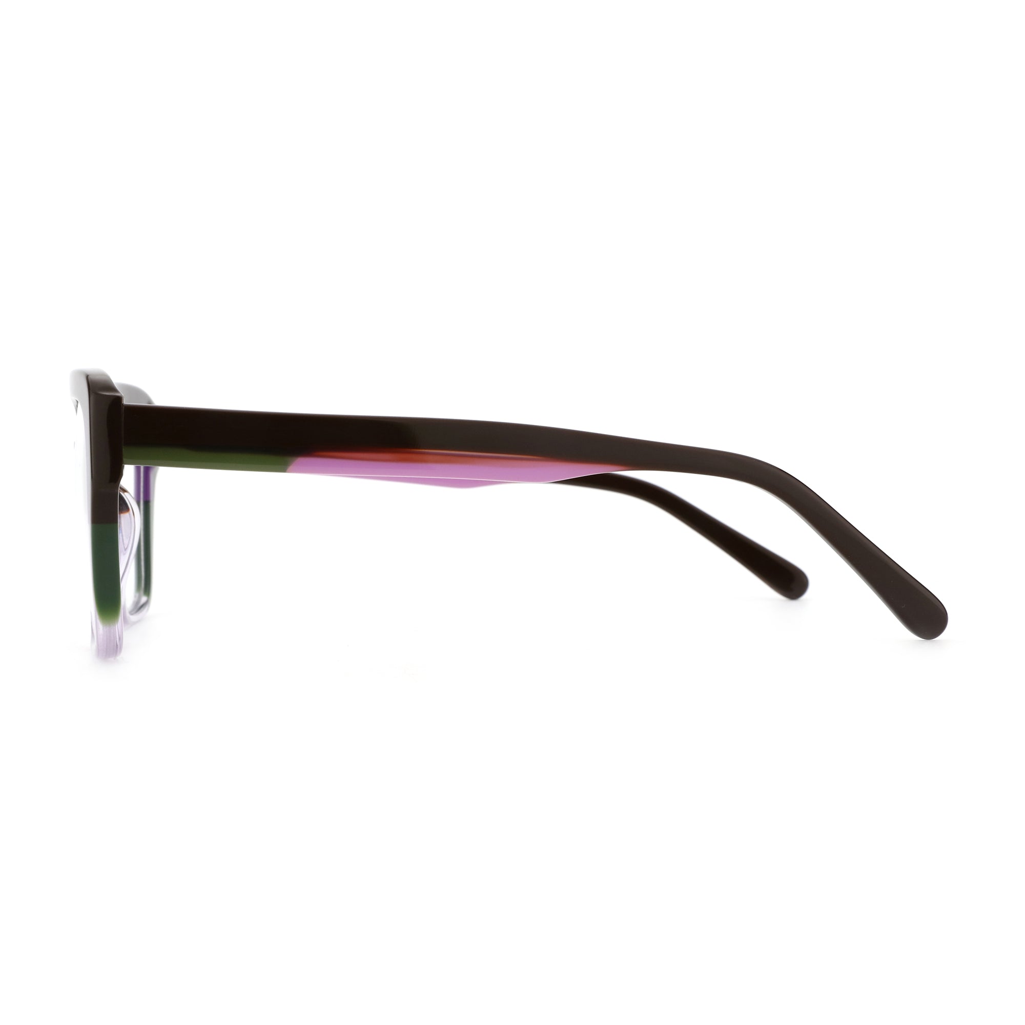 ZENOTTIC Milky Way square acetate eyeglasses, side view with green and purple color blocks