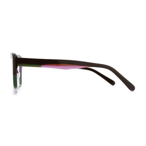 ZENOTTIC Milky Way square acetate eyeglasses, side view with green and purple color blocks