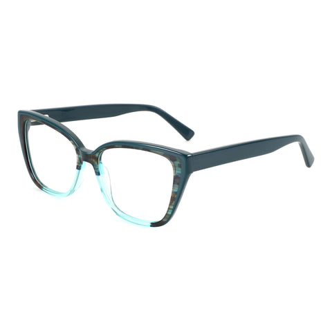 ZENOTTIC Gezelligheid eyeglasses with marbled teal & aqua blue acetate square frame.