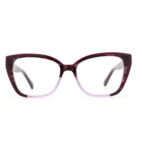 ZENOTTIC Gezelligheid square acetate eyeglasses with purple tortoiseshell and lilac gradient.