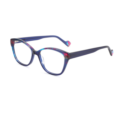 ZENOTTIC Adieudale eyeglasses: women's blue acetate square frame with multi-color detailing.