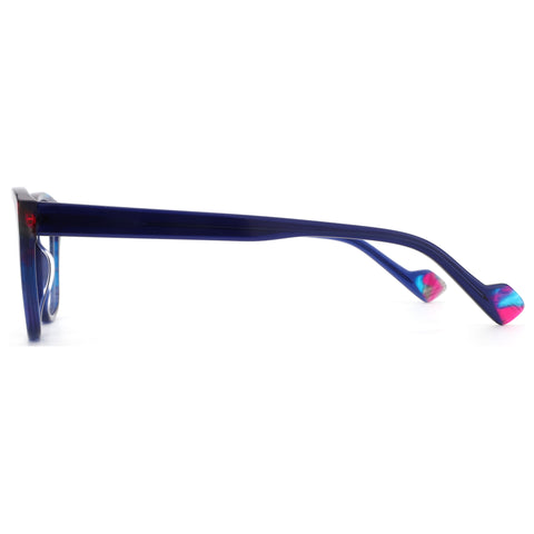 Zenottic Adieudale blue acetate square eyeglasses with vibrant marbled temple tips.