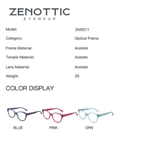 Zenottic Adieudale square acetate eyeglasses in blue, pink, and green color options.