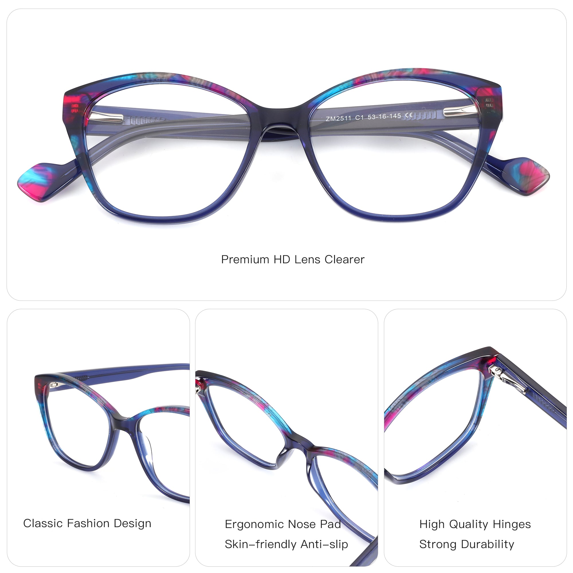 ZENOTTIC Adieudale ZM2511 women's acetate square eyeglasses marbled