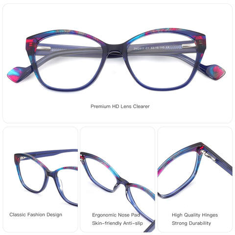 ZENOTTIC Adieudale ZM2511 women's acetate square eyeglasses marbled
