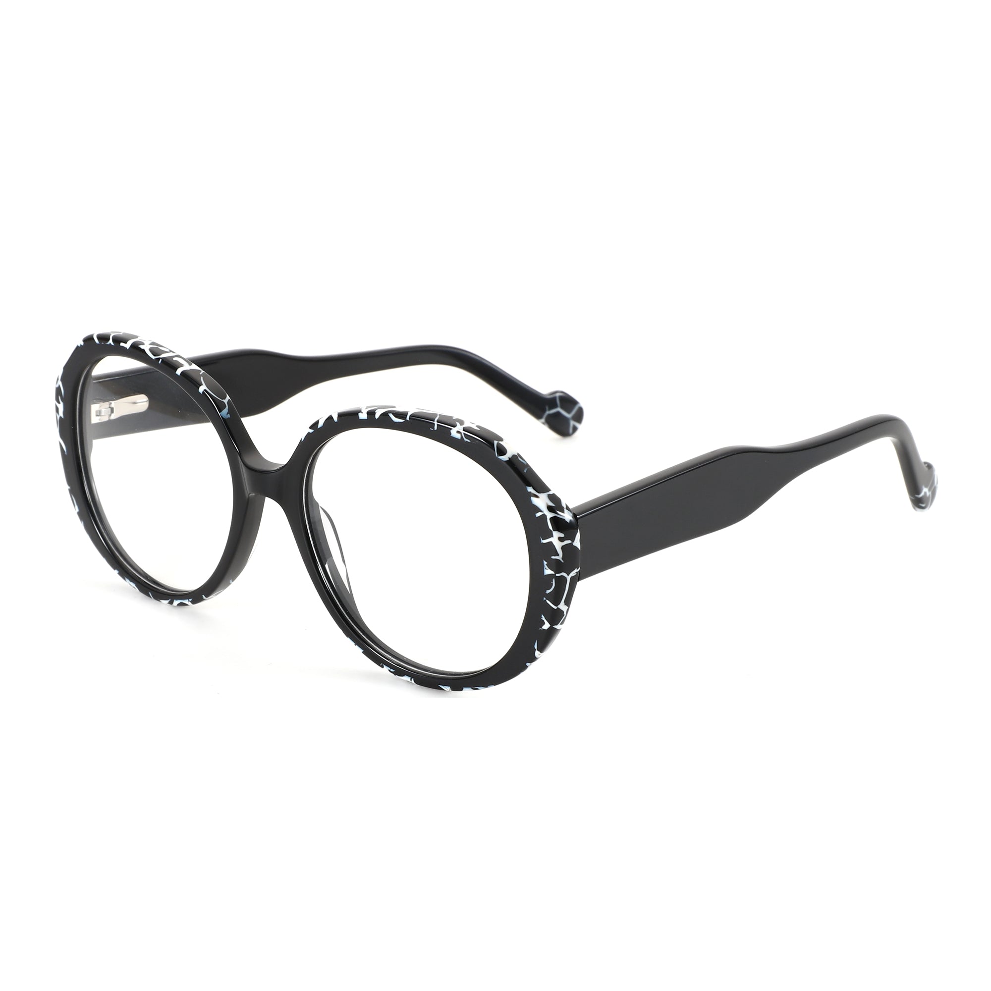 ZENOTTIC Serein fashion round acetate eyeglasses with black & white cracked rim.