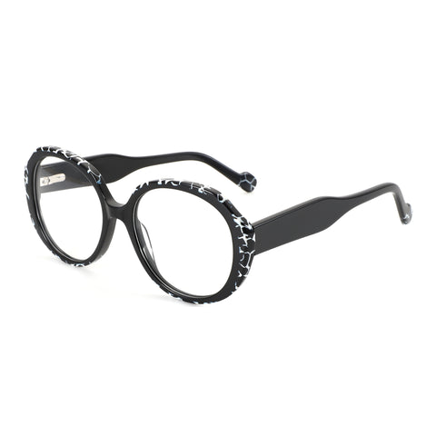 ZENOTTIC Serein fashion round acetate eyeglasses with black & white cracked rim.