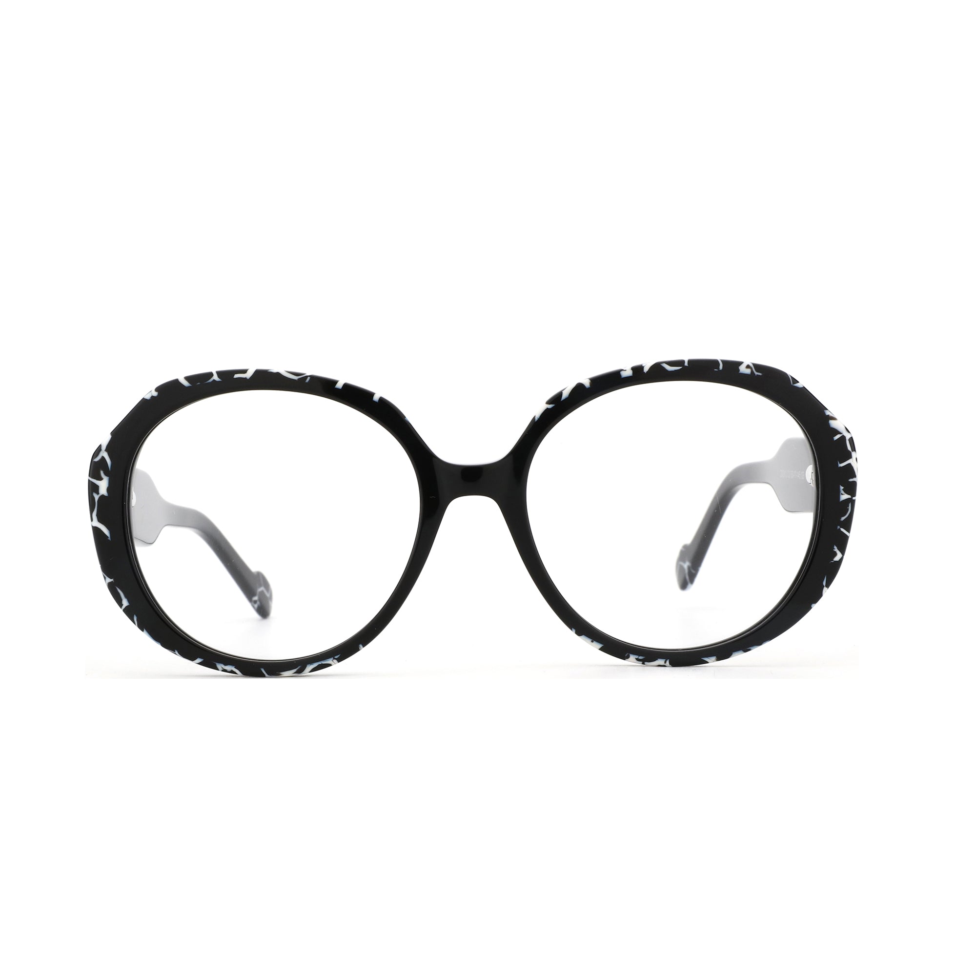ZENOTTIC Serein women's round acetate eyeglasses with black and white patterned frame