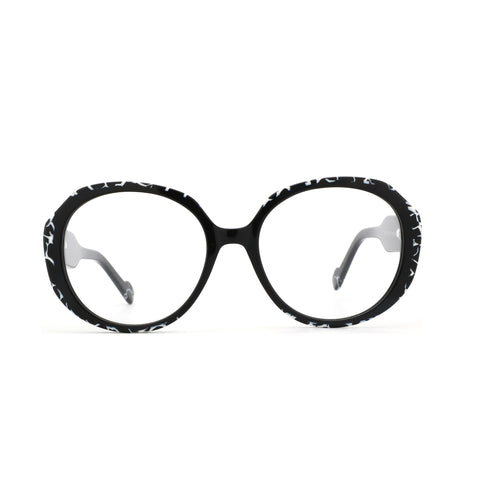 ZENOTTIC Serein women's round acetate eyeglasses with black and white patterned frame