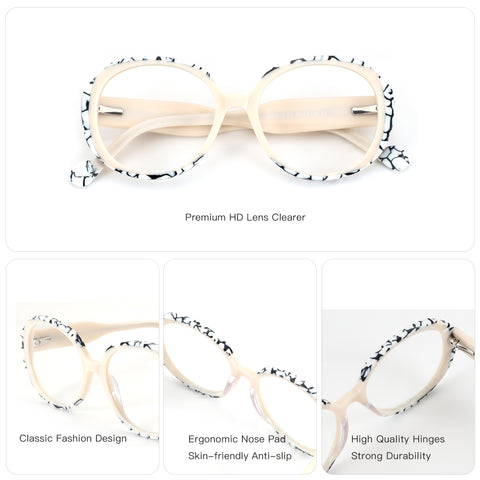 ZENOTTIC Serein cute women's round acetate glasses, marbled frame