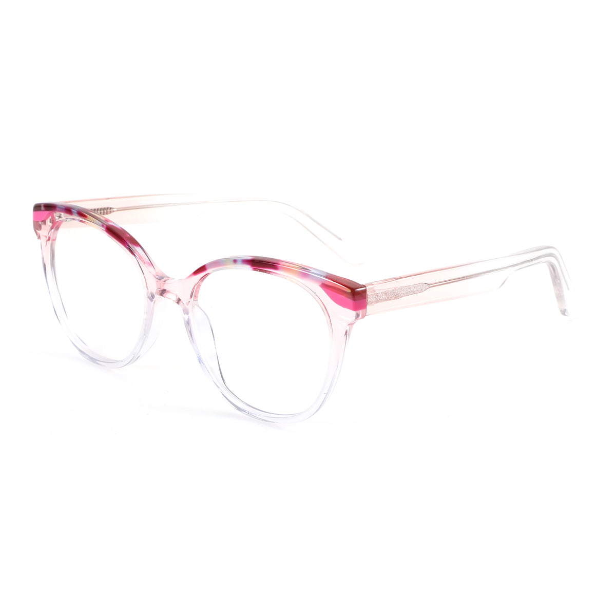 ZENOTTIC round acetate eyeglasses with pink & purple marbled front
