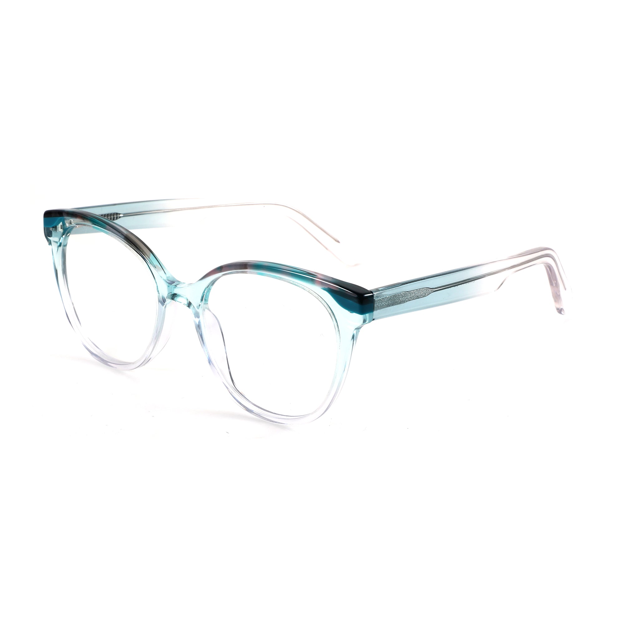 ZENOTTIC acetate round eyeglasses, teal frame with glitter detail