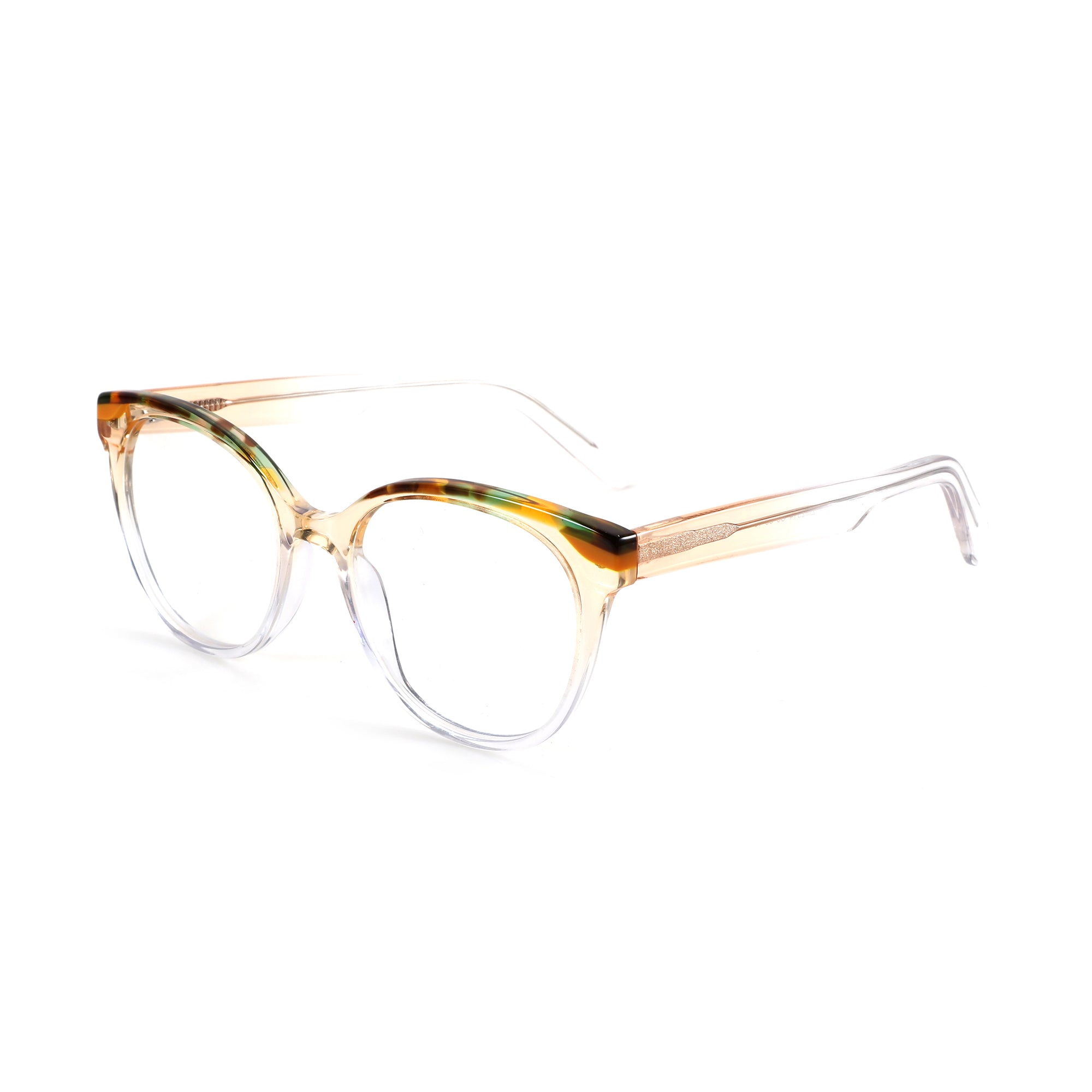 ZENOTTIC fashion acetate eyeglasses with round tortoiseshell and clear gradient frame.