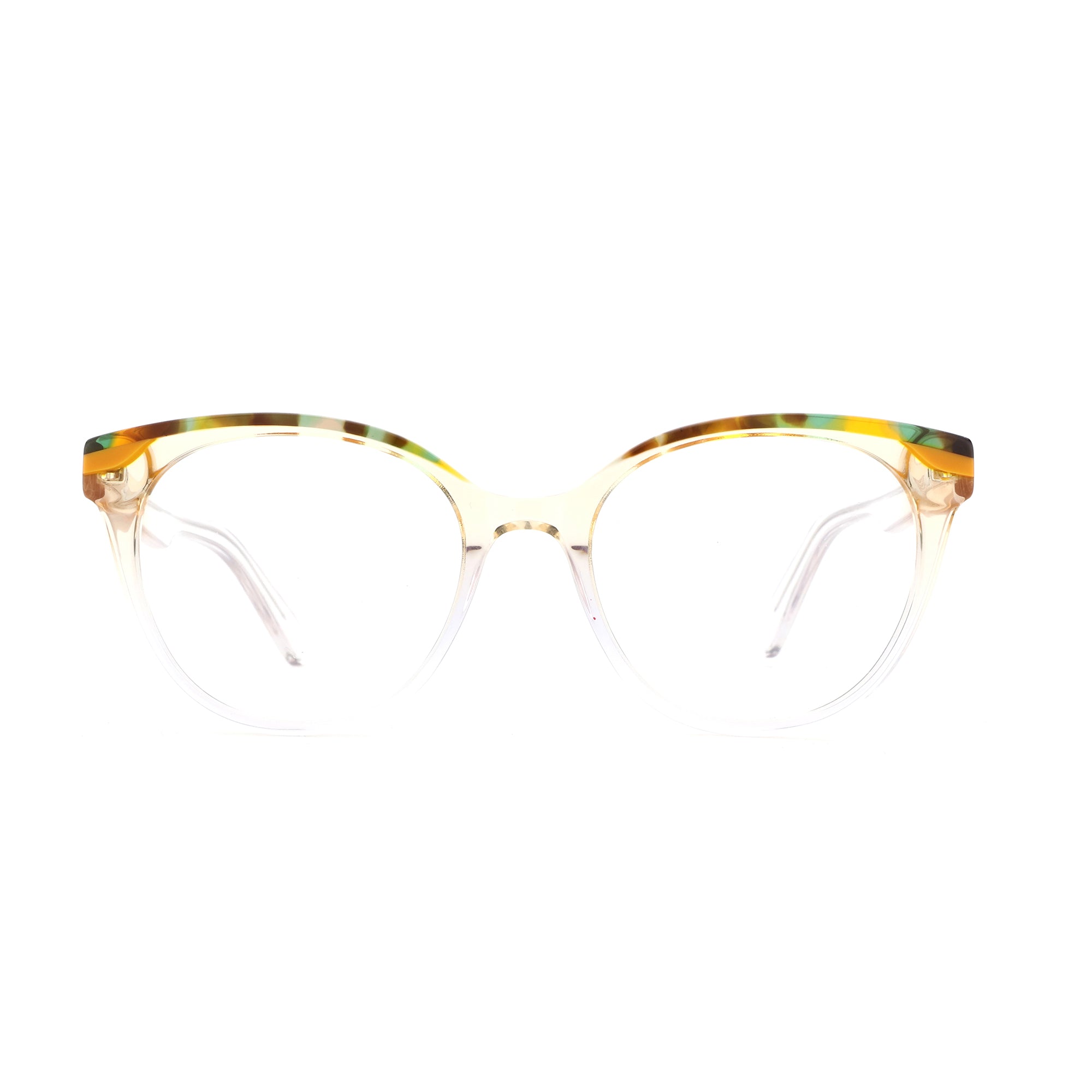 ZENOTTIC clear acetate round eyeglasses with colorful tortoiseshell browline