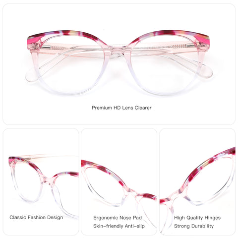 Zenottic round acetate eyeglasses with pink marble gradient frame