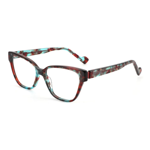 Zenottic Revive square acetate fashion eyeglasses with marbled red/teal/black.