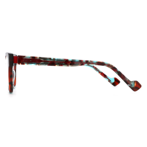 ZENOTTIC Revive square acetate fashion glasses with tortoiseshell, red, teal pattern.