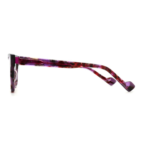 ZENOTTIC Revive square eyeglasses featuring purple, pink, red marbled acetate frame side view
