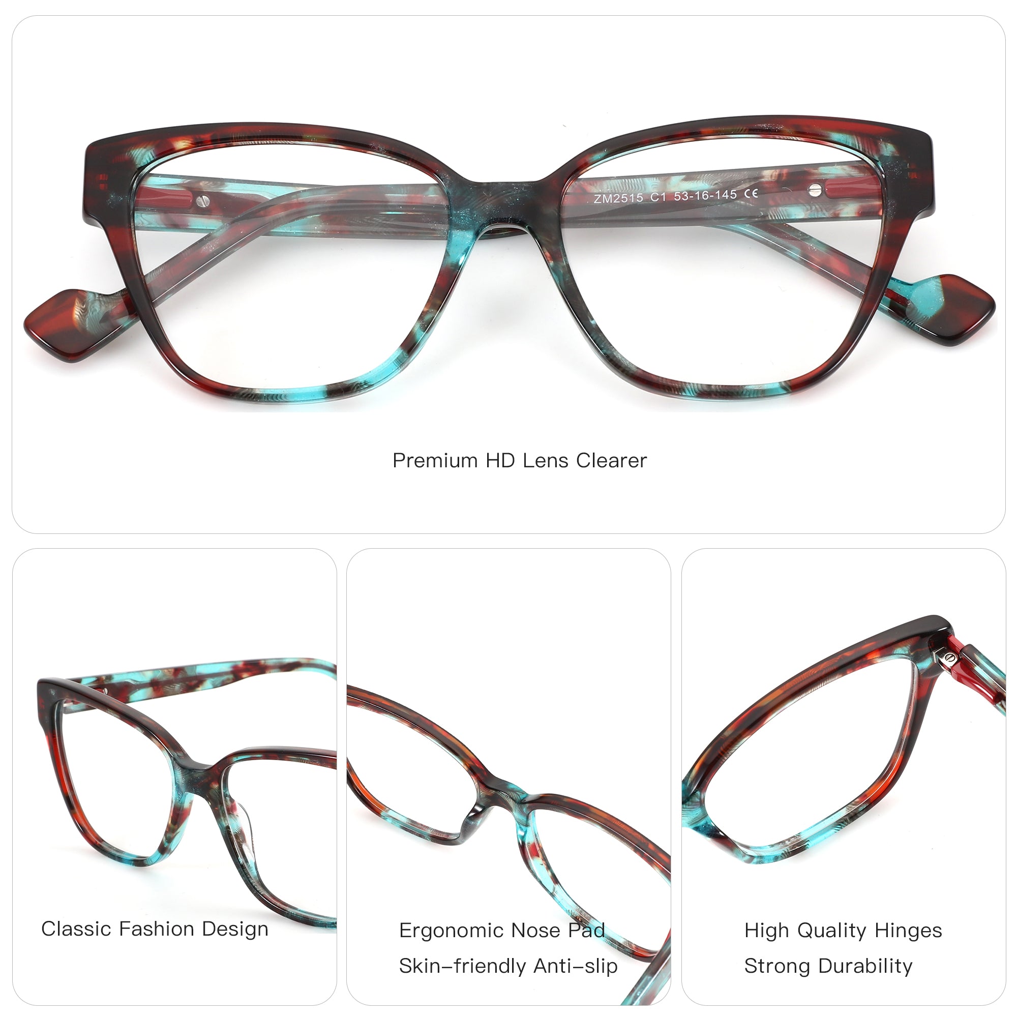 Zenottic Revive ZM2515 eyeglasses: multicolor acetate tortoise shell square frame.