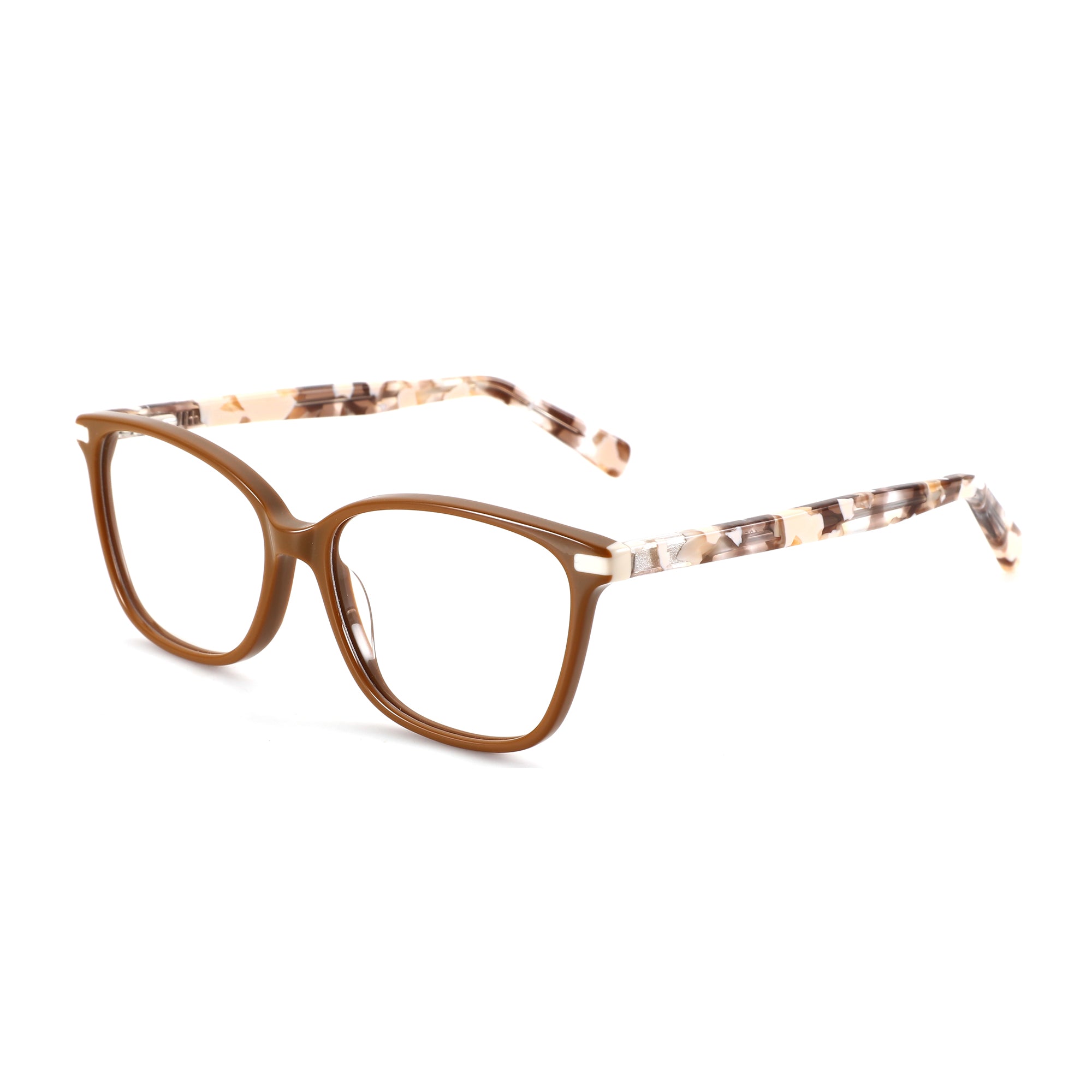 Zenottic Echo fashion square eyeglasses, brown acetate with marbled temples.