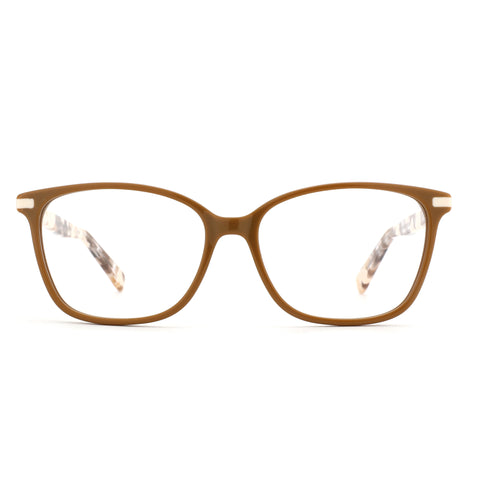 Brown acetate square eyeglasses by ZENOTTIC with clear lenses and marbled temples.