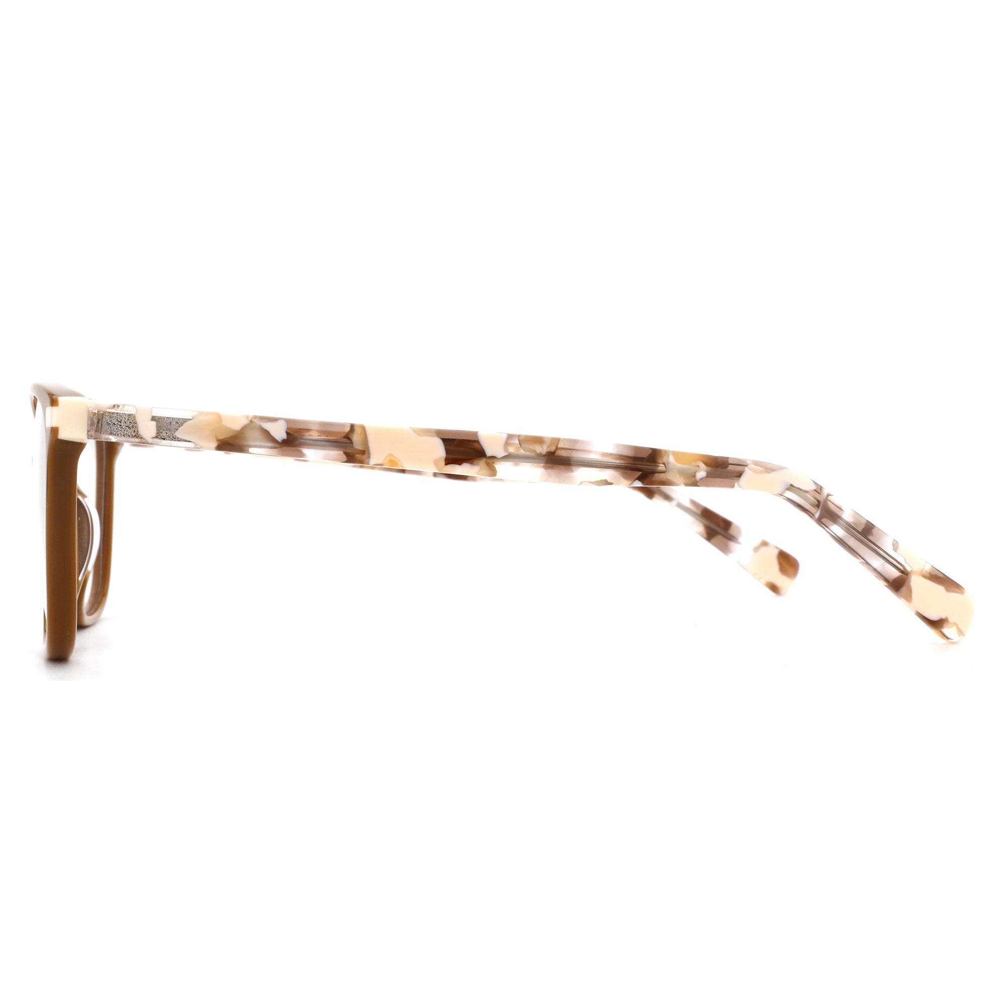 Zenottic Echo square eyeglasses, acetate frame with brown front and marbled temple.