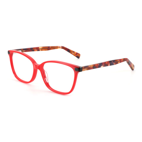 Zenottic Echo eyeglasses: Red acetate square frame with tortoiseshell temples.