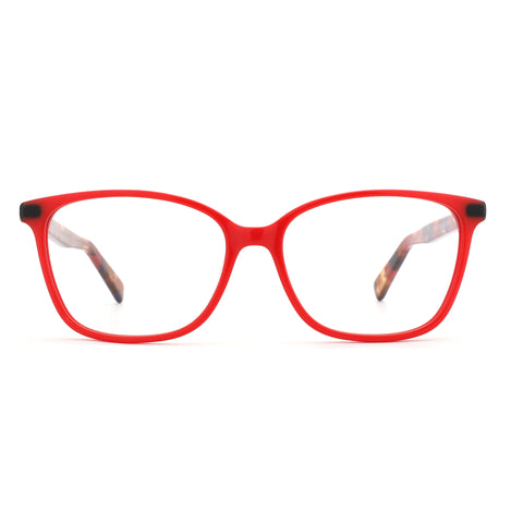 Red square acetate ZENOTTIC Echo eyeglasses with tortoiseshell patterned temples.