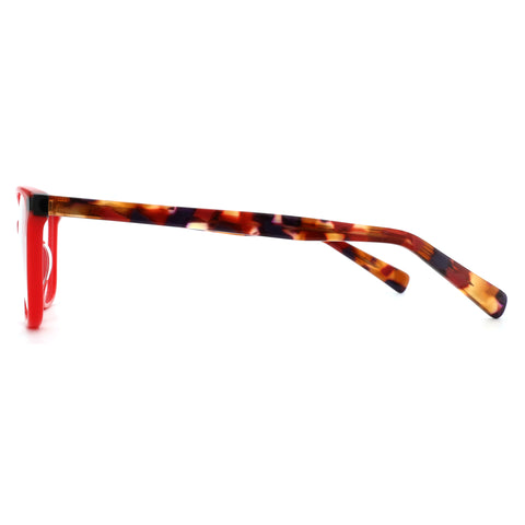 ZENOTTIC Echo fashion square eyeglasses: red acetate frame with tortoiseshell temples.