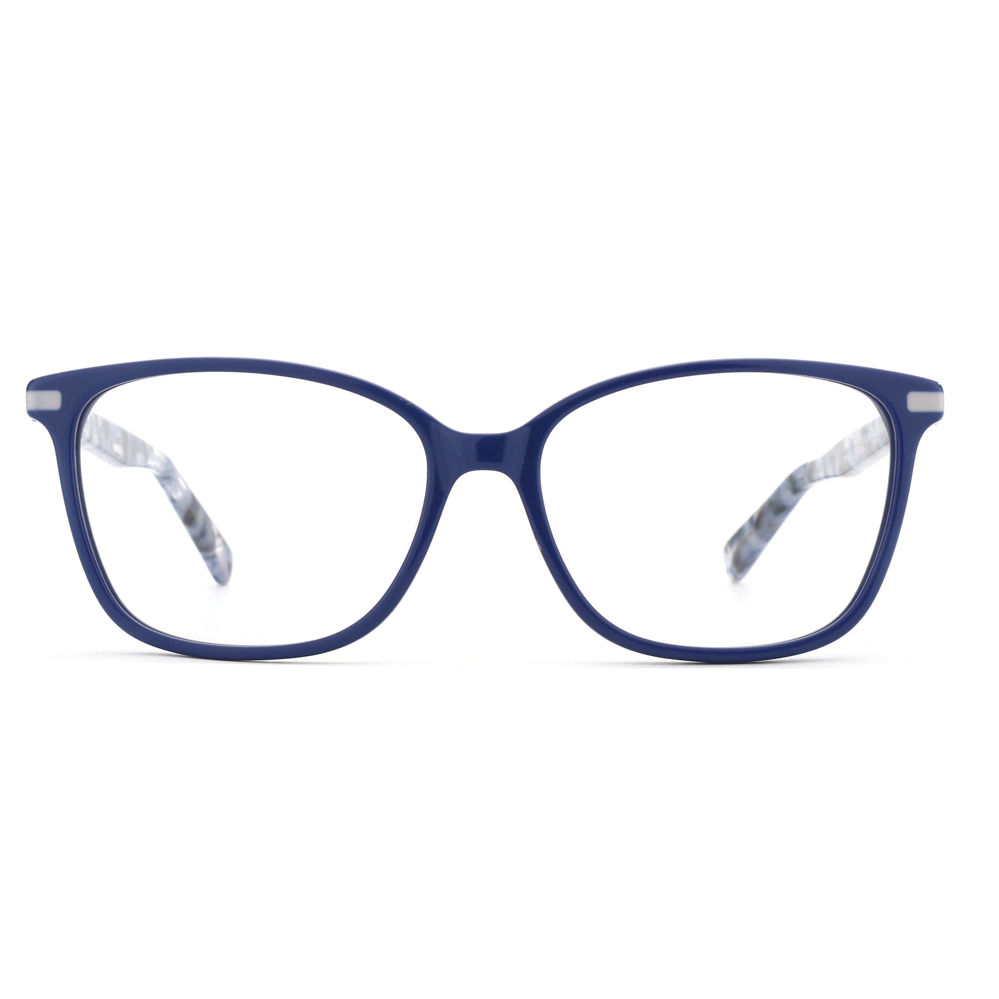 ZENOTTIC Eyeglasses Echo: Blue acetate square fashion glasses with marbled temples.