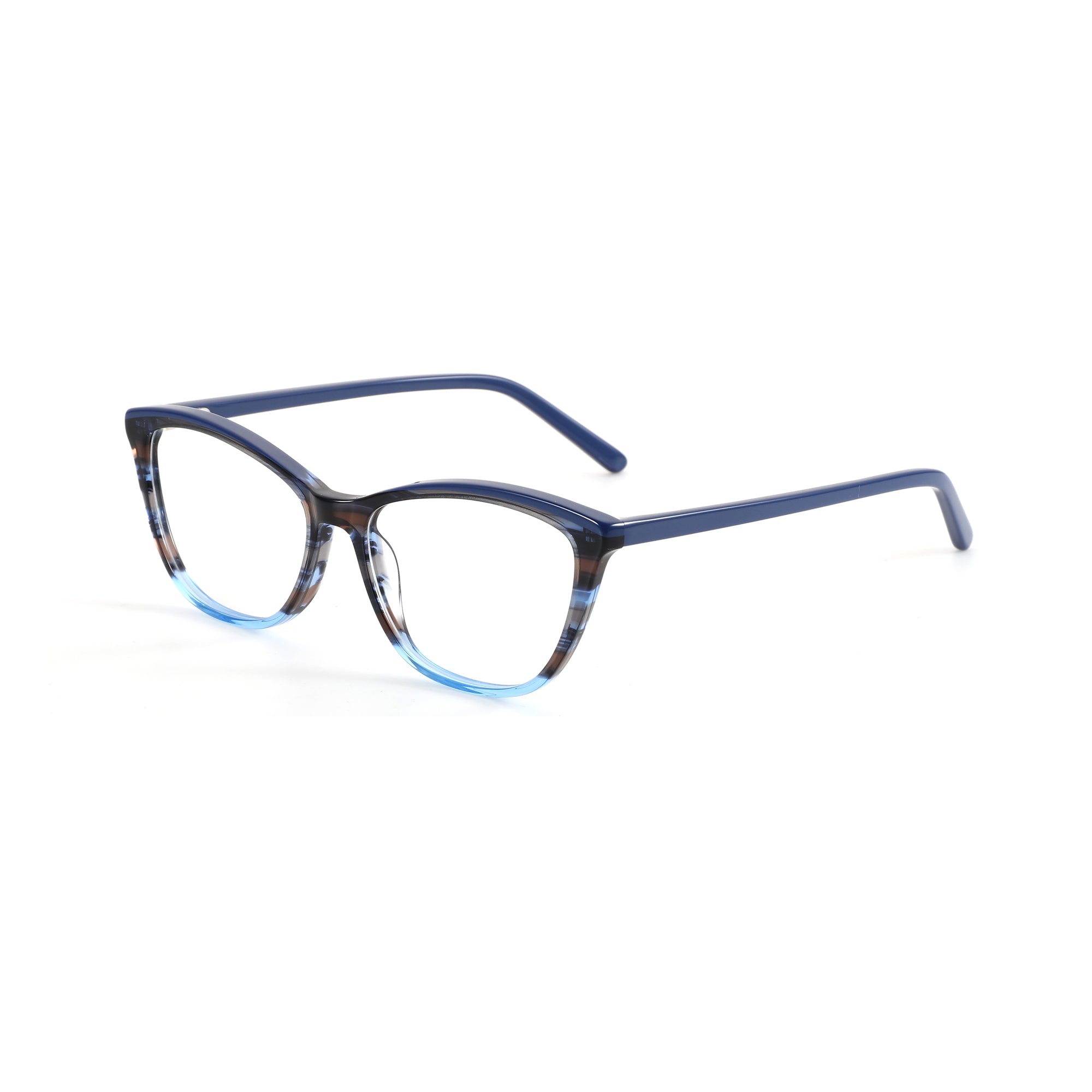 Zenottic Sphinx eyeglasses with marbled brown and blue gradient acetate frame.
