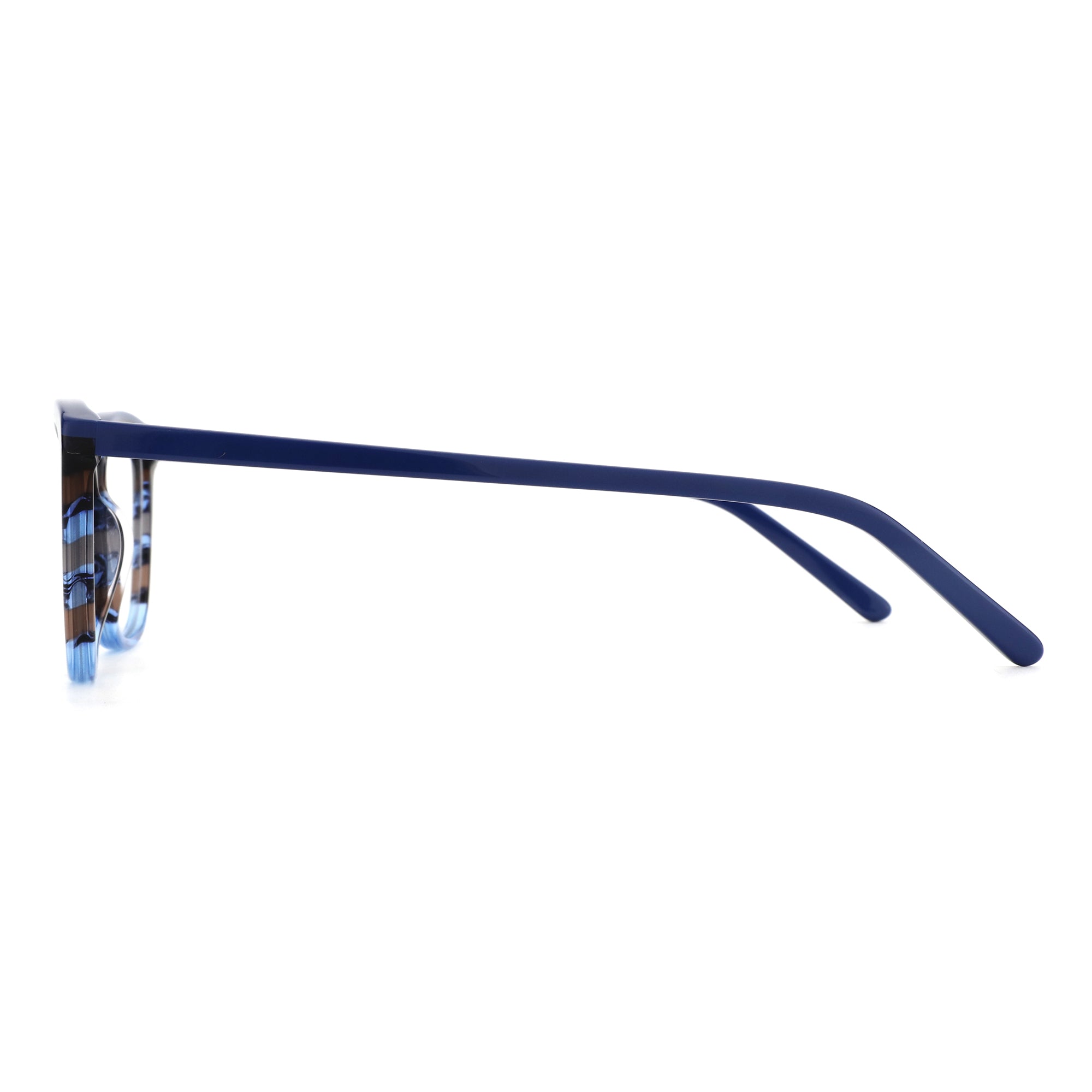 ZENOTTIC Sphinx fashion square eyeglasses: dark blue temples, blue/brown marbled acetate frame.