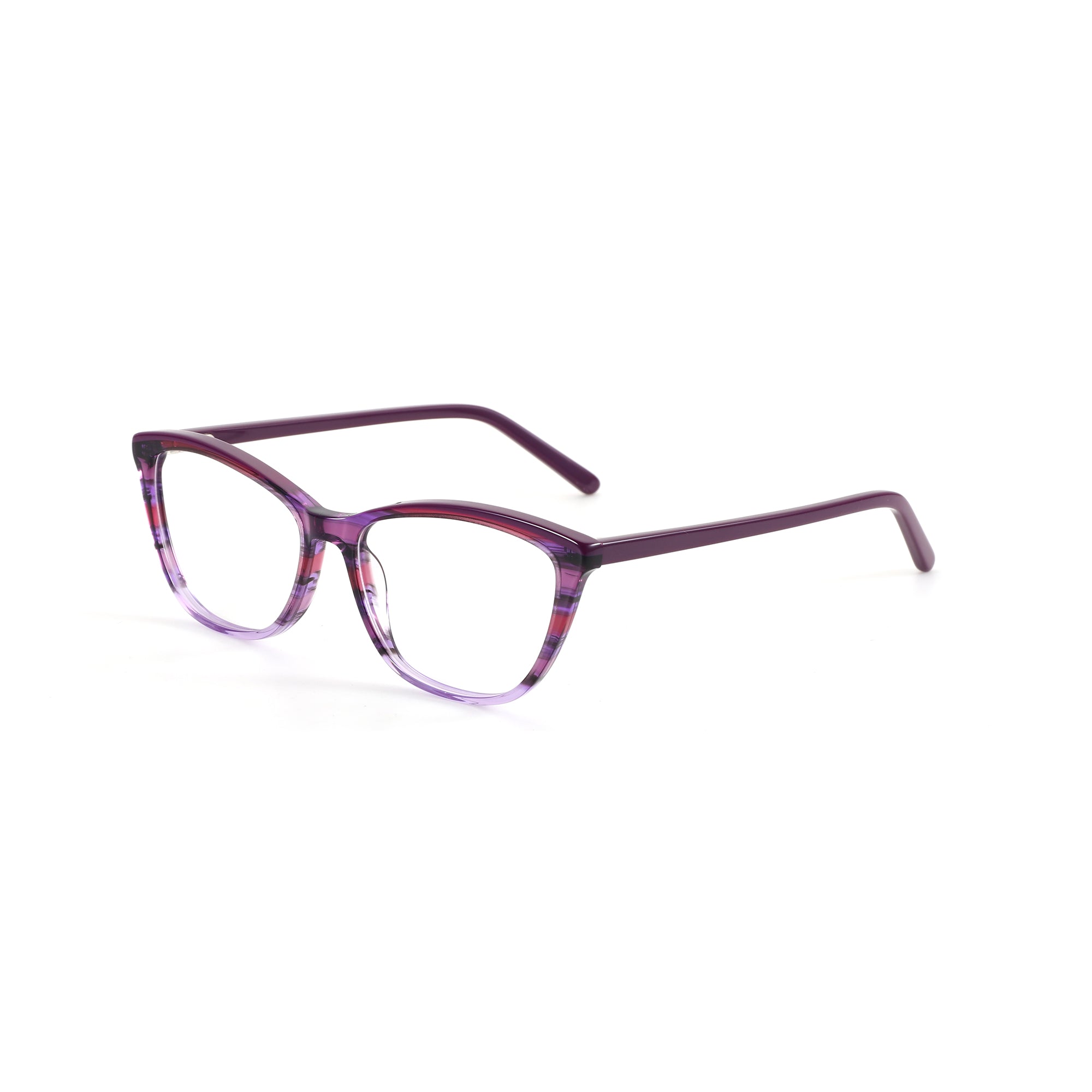 Zenottic Sphinx eyeglasses: purple marbled acetate, angular square frame with clear lenses