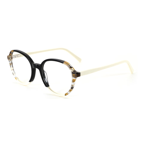 ZENOTTIC Miraitowa round acetate eyeglasses featuring black & tortoiseshell pattern.