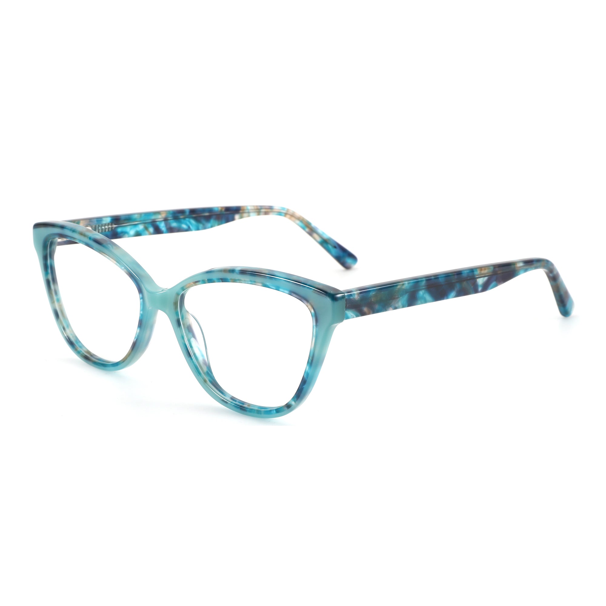 ZENOTTIC Ustinian cat eye eyeglasses for women, featuring a turquoise marble acetate frame.