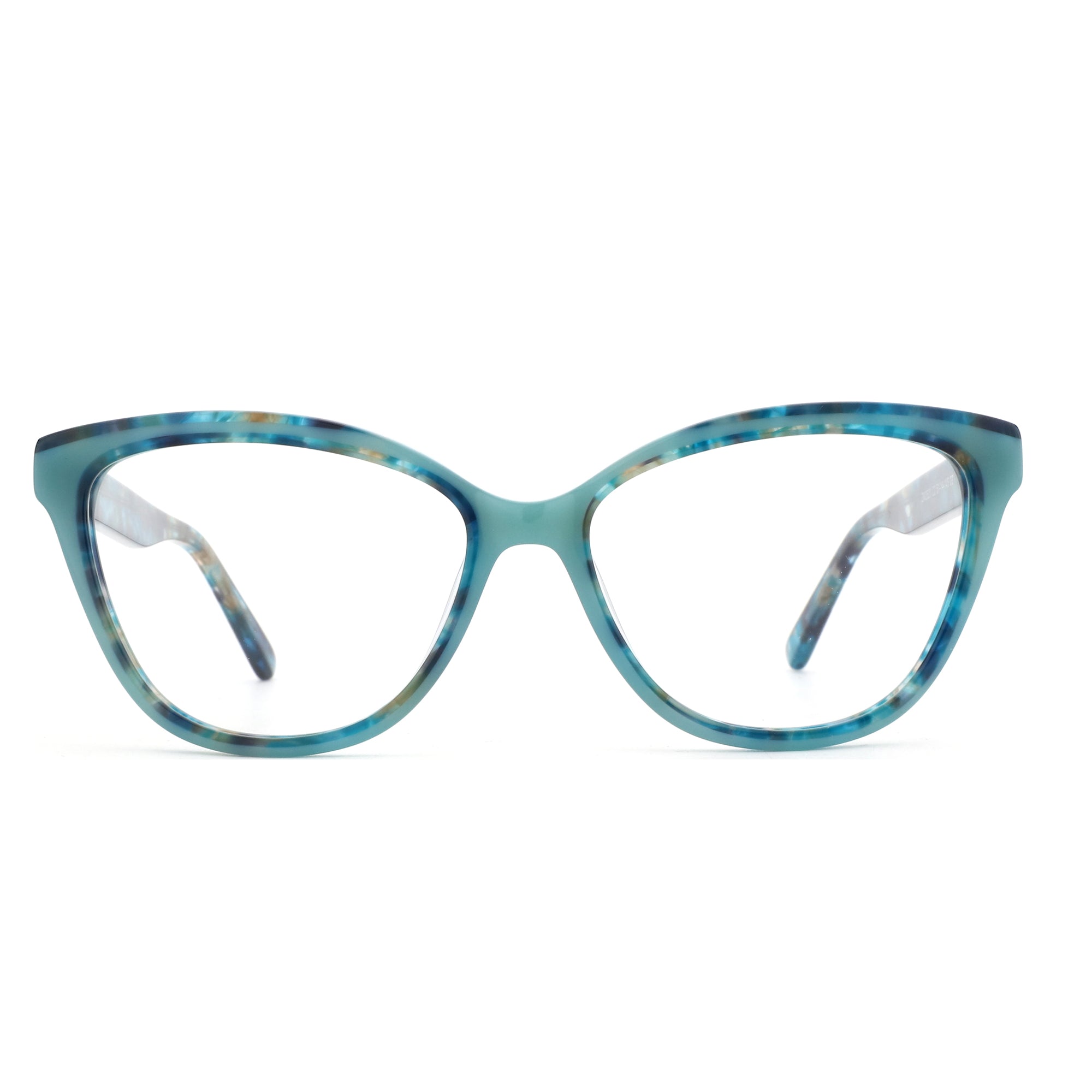 ZENOTTIC Ustinian cat eye acetate eyeglasses in marbled teal blue.
