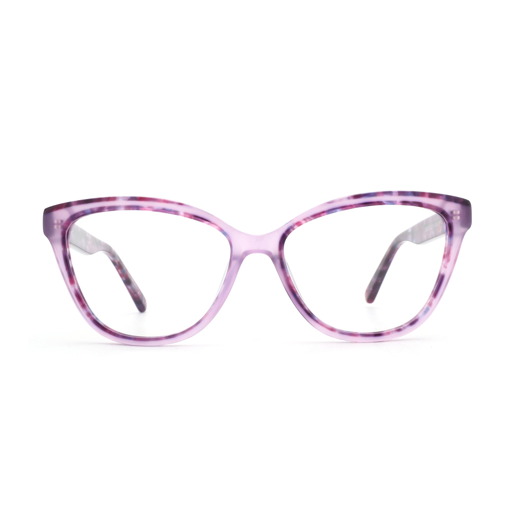 Zenottic women's cat eye eyeglasses in marbled purple acetate.
