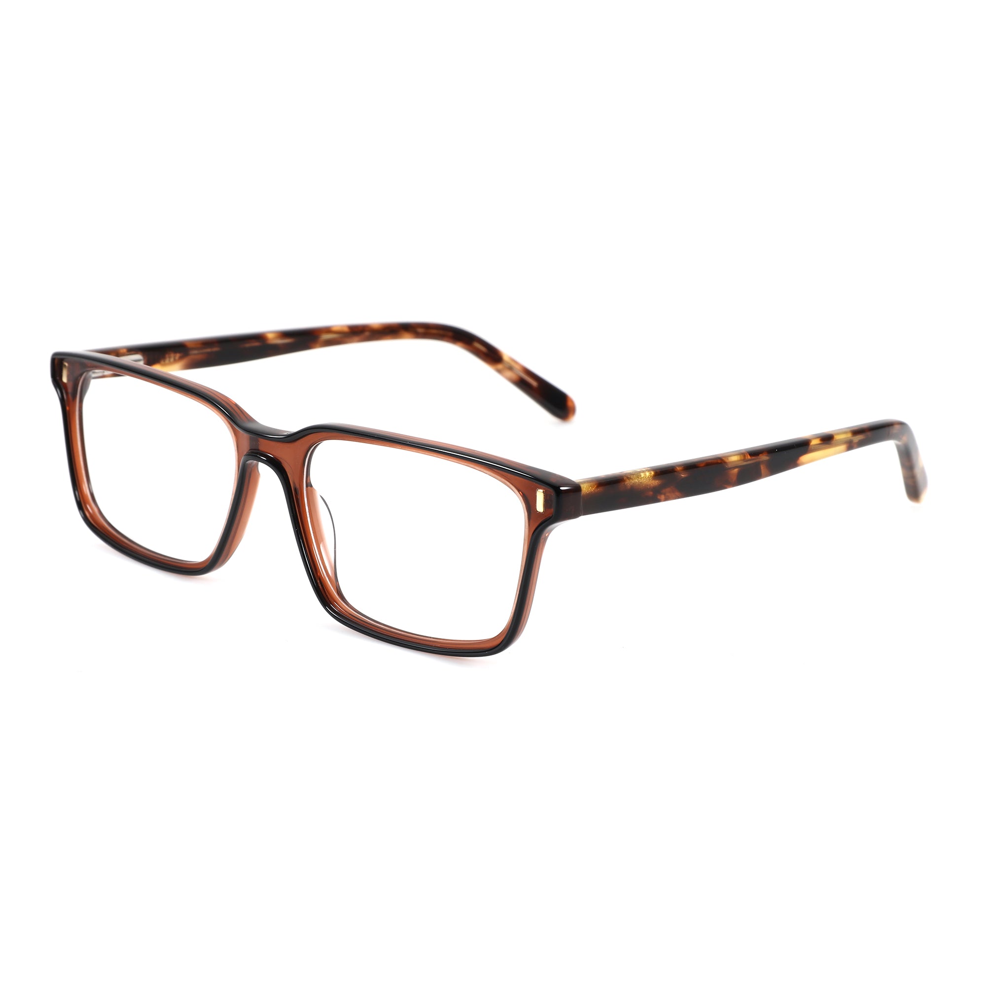 ZENOTTIC Belmode brown tortoiseshell acetate square eyeglasses with clear lenses.