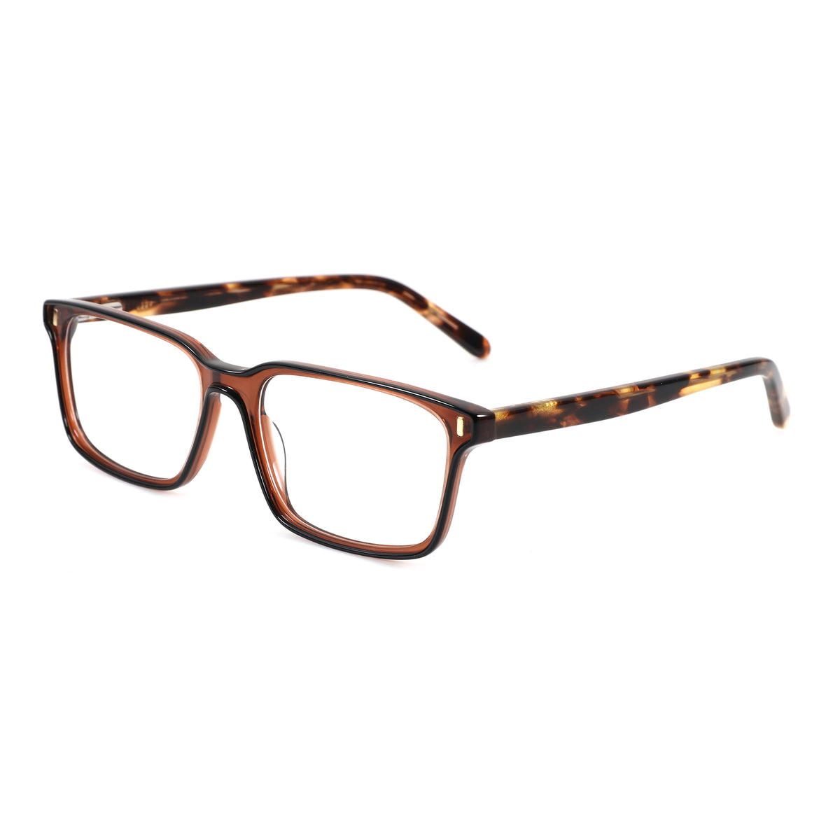 ZENOTTIC Belmode brown tortoiseshell acetate square eyeglasses with clear lenses.